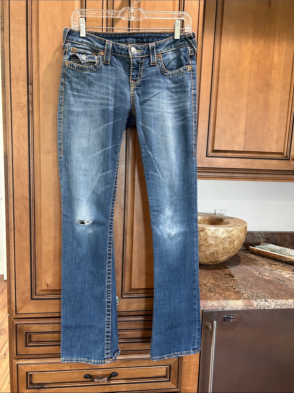 True Religion Women’s Blue Distressed Bootcut Jeans size 29